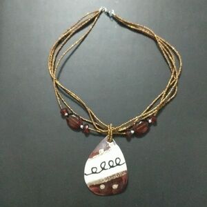 Brown Shell Bead Multi Strand Pendant Statement Necklace